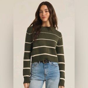 Z Supply Milan Stripe Cropped Sweater New Grape Leaf Green